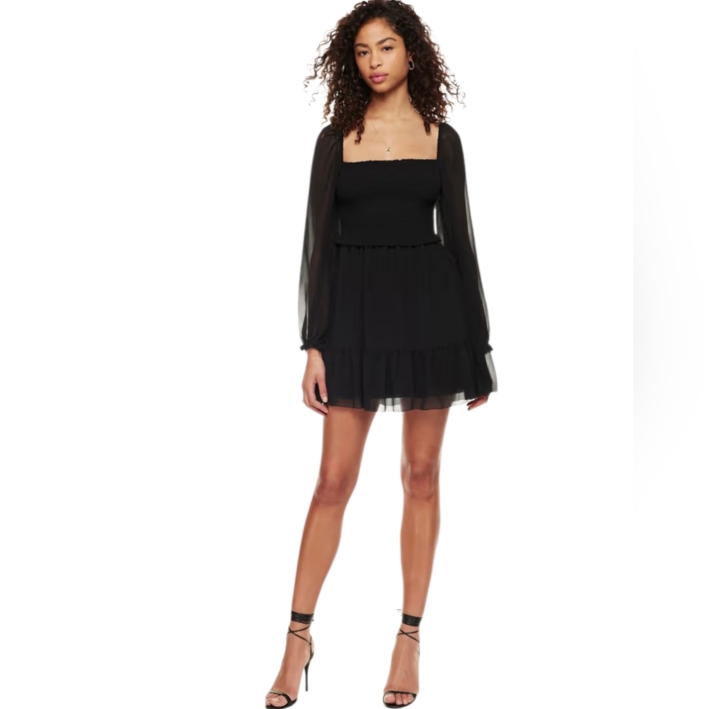 Aritzia Wilfred Tempest Mini Dress M Medium Chiffon Boho Long Sleeve Goth Summer